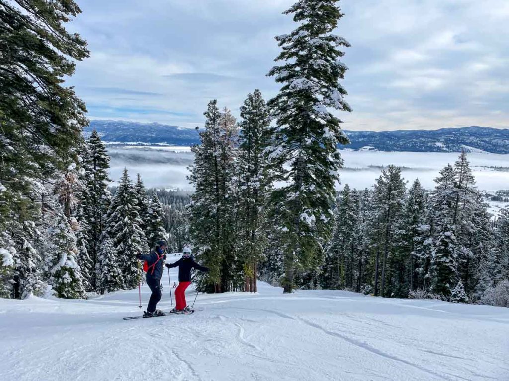 Tony and Jill skiing at Tamarack Resort Idaho